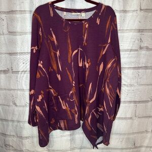 Logo Lounge Womens Red Magenta Brush Strokes Asymmetrical Hem Blouse